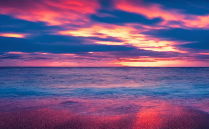 Prompt: a beautiful ocean landscape photograhy at sunset, in the style of carl morgenstern