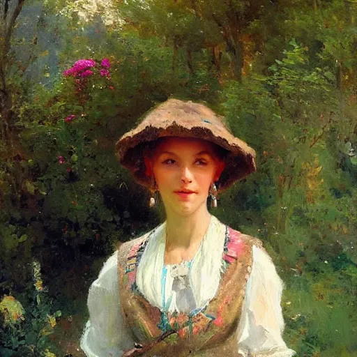 Image similar to a portrait of a character in a scenic environment by nikolay makovsky