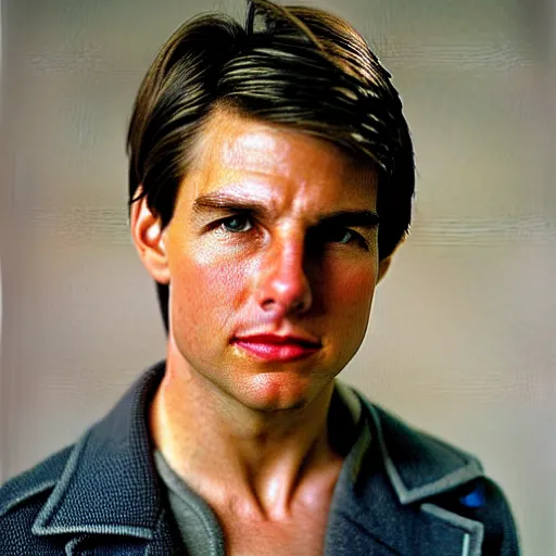 Prompt: a portrait photo of 22 year old tom cruise, with a sad expression, looking forward