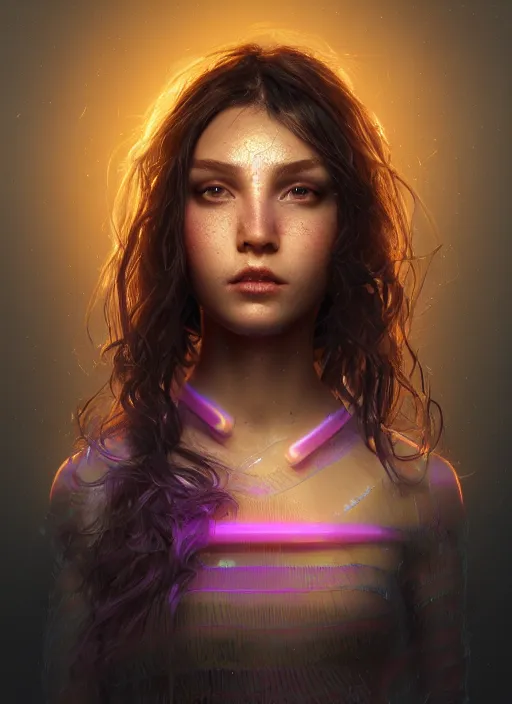 Image similar to glowwave girl portrait, hyper detailed, 3 / 4 shot, digital art, trending in artstation, cinematic lighting, studio quality, smooth render, unreal engine 5 rendered, octane rendered, art style by klimt and nixeu and ian sprigger and wlop and krenz cushart, none crop, full face