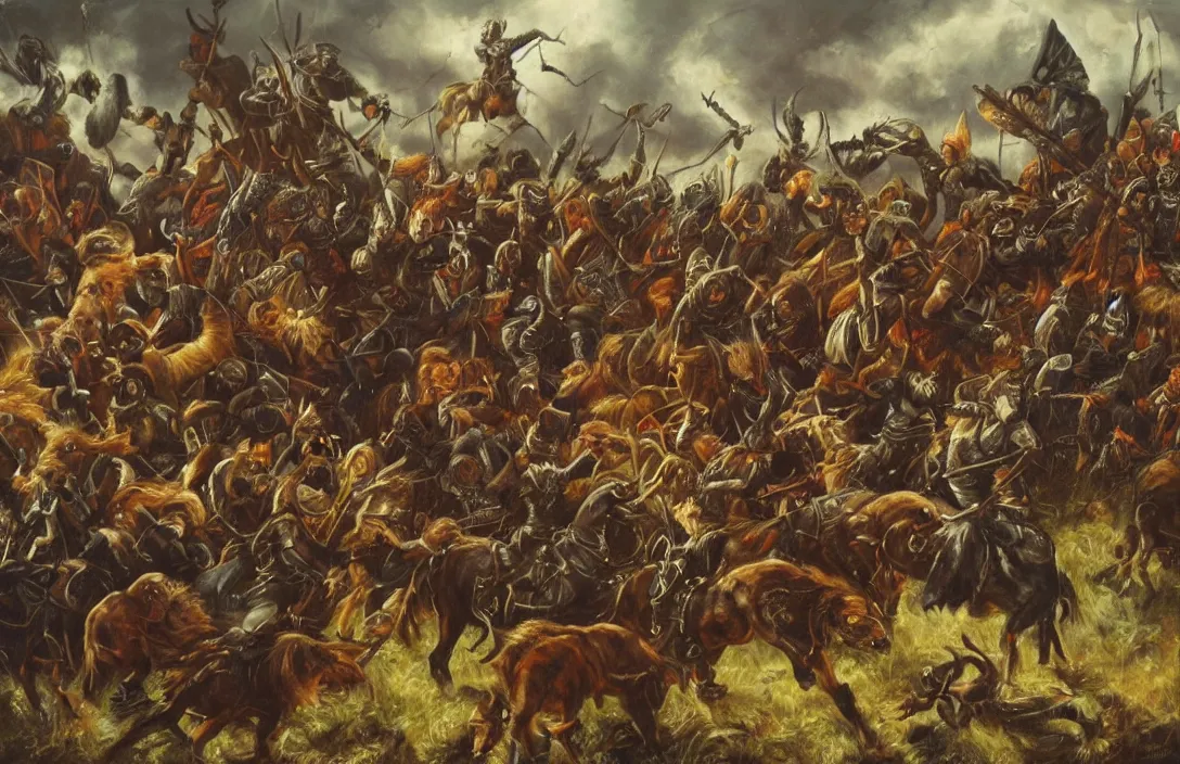 Prompt: oil painting of the wild hunt of odin