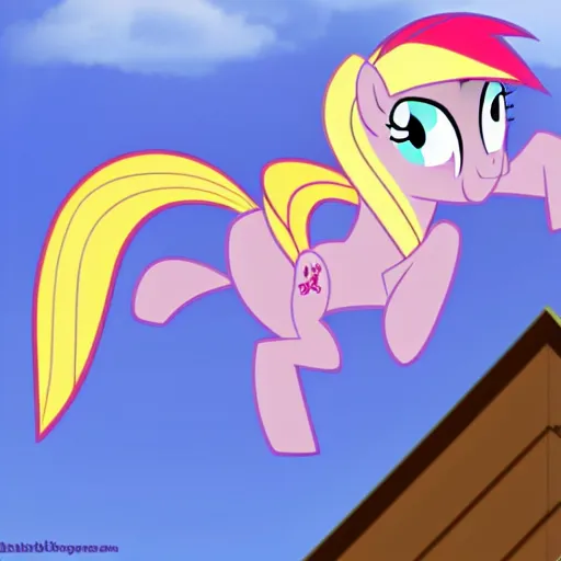 Image similar to My little pony, applejack being a hero, climbing roof,
