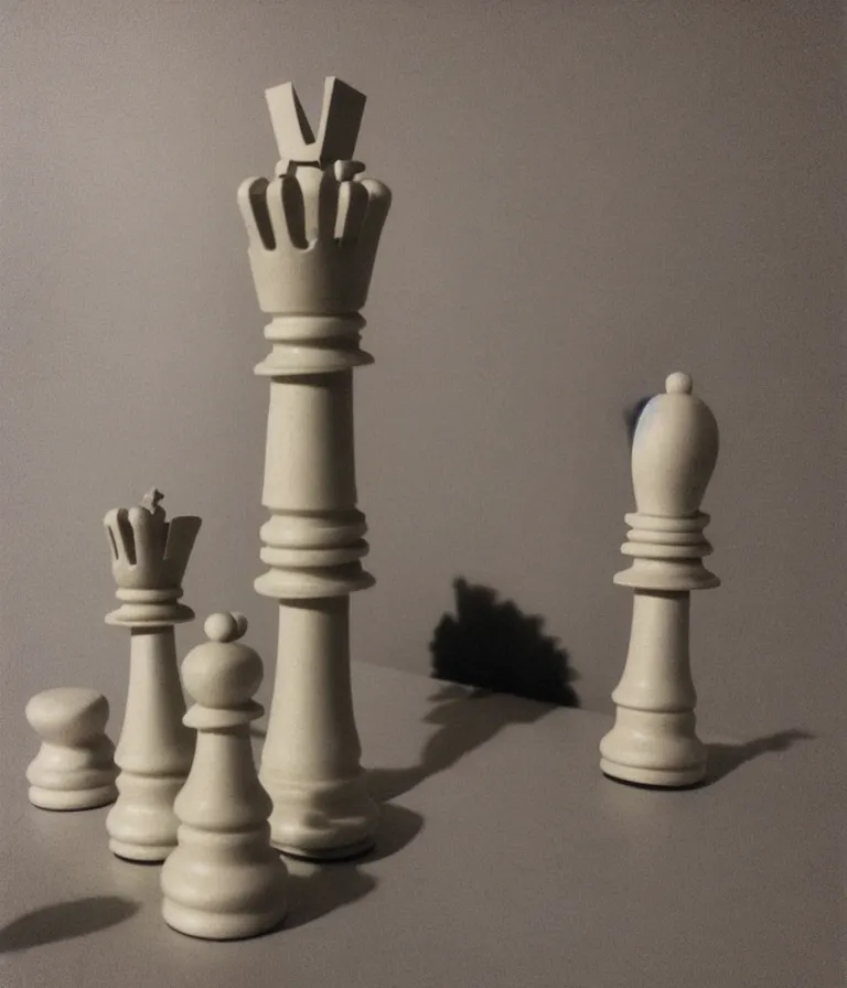 Image similar to minimal realistic textured chess - piece readymade by marcel duchamp in a museum, color bleed, light leak, marcel duchamp, man ray, hito steyerl, saadane afif