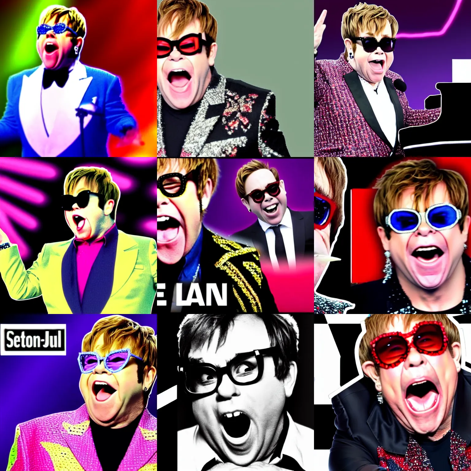 Prompt: click - bait youtube thumbnail of elton john screaming