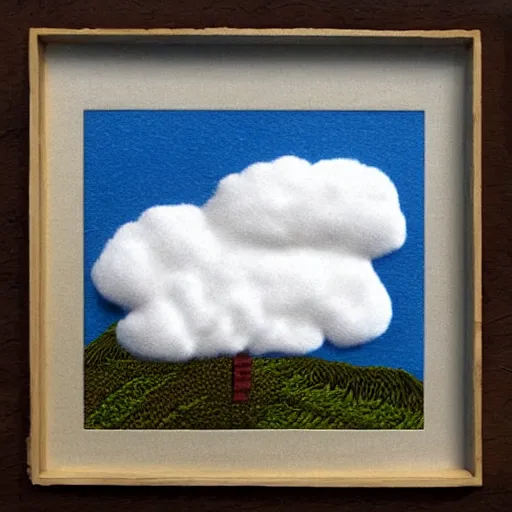 Image similar to a house in the clouds made of cotton.