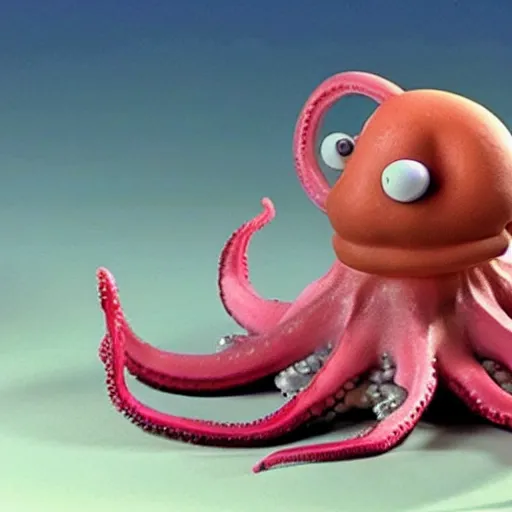 Image similar to claymation aardman animation of a octopus, beautiful ambient light