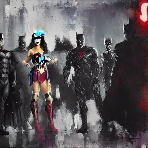 Image similar to justice league, jeremy mann painting