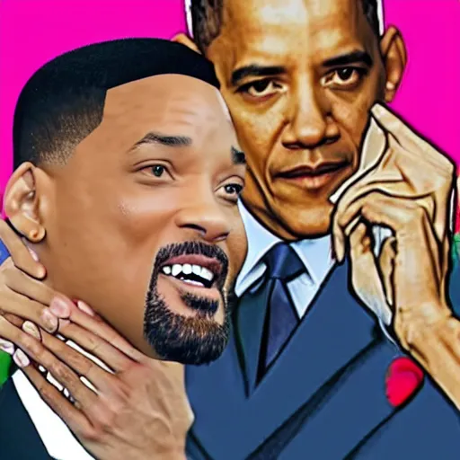 Image similar to will smith hitting obama with a flip - flop, in the style of gta cover art