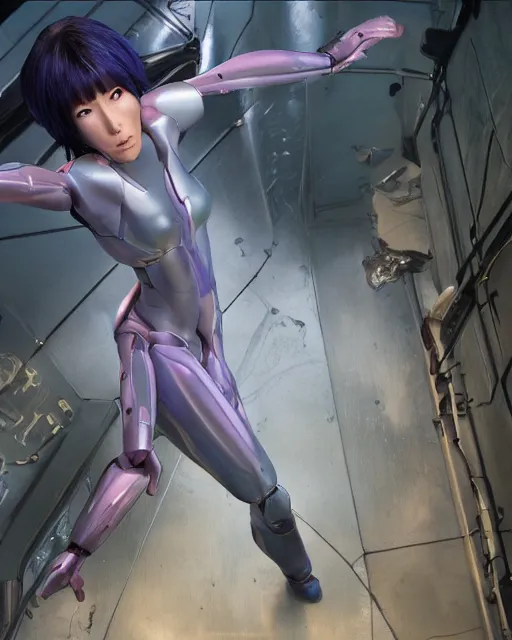 Image similar to weta disney pixar movie still portrait photo of motoko kusanagi ghost in the shell : : as cyborg woman by pixar : : by weta, wlop, ilya kuvshinov, rossdraws, artgerm, marvel, maxim cover, latex, octane render, sweaty, iridescent, bright morning, anime, liosh, mucha : :