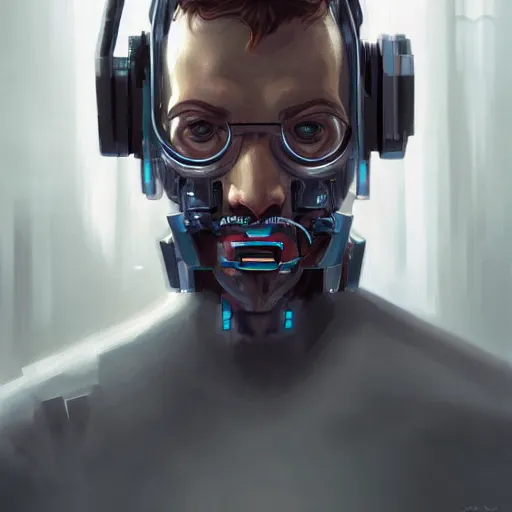 Image similar to portrait of cyborg scientist by jama jurabaev, cyberpunk, extremely detailed, trending on artstation, high quality, brush stroke