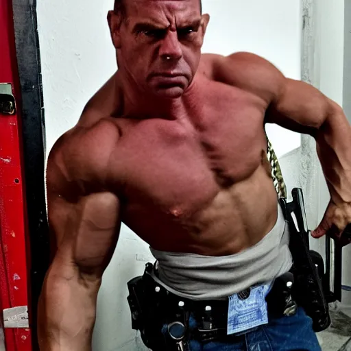 Prompt: angry muscular policeman, photograph