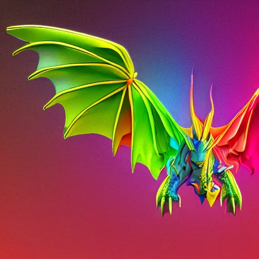 Image similar to a tiny dragon with rainbow colored wings, high resolution film still, 4k, HDR color