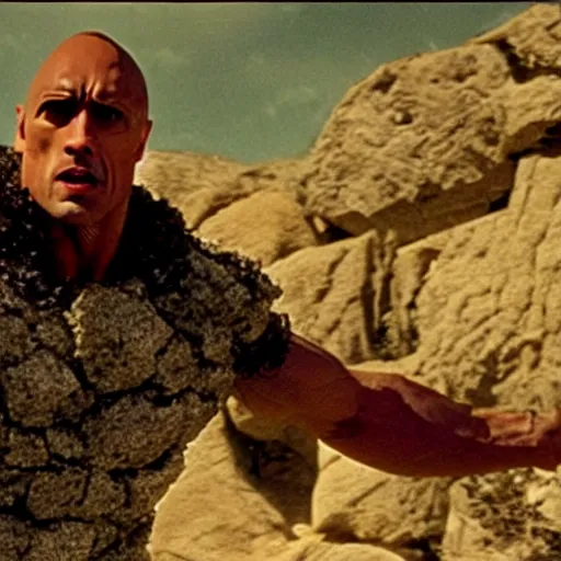 Prompt: film still of the rock in a rock costume