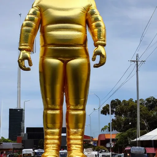 Prompt: solid gold 1 0 0 feet tall statue of michael van gerwen in townsville australia