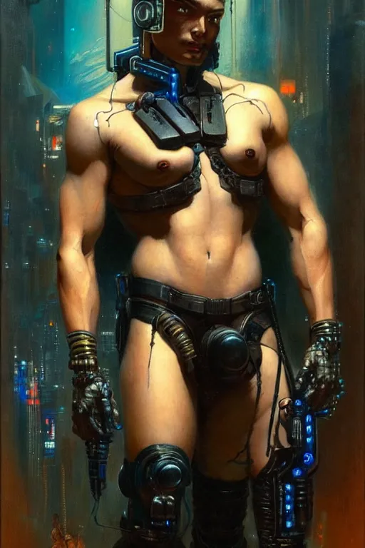 Image similar to cyberpunk, attractive male, character design, painting by gaston bussiere, katsuya terada, frank frazetta, tom of finland, trending on artstation