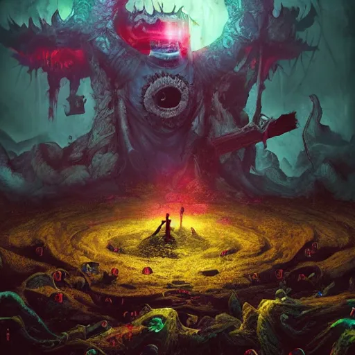 Image similar to necromancer summon minions in dark grave, acrilic paint, digital, artstation, detailed intricate ink illustration, heavenly atmosphere, digital art, overdetailed art, concept art, complementing colors, trending on artstation, cgstudio, the most beautiful image ever created, dramatic, subtle, details, award winning artwork, beautiful scenery