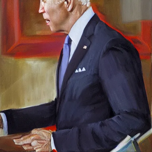 Prompt: oil painting of joe biden with a broadsword
