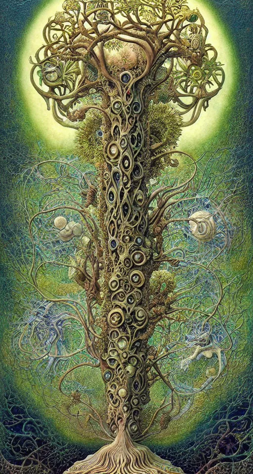 Image similar to tree of life by roger dean and andrew ferez, art forms of nature by ernst haeckel, divine chaos engine, symbolist, visionary, art nouveau, botanical fractal structures, organic, detailed, realistic, surreality