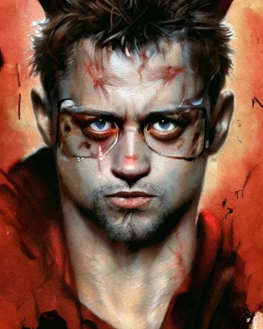 Prompt: cat in fight club, cat tyler durden, airbrush, drew struzan illustration art, by greg rutkowski key art, movie poster