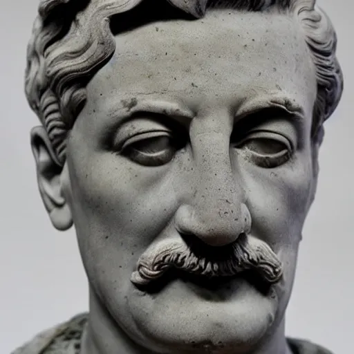 Prompt: a cracked roman marble statue of iosif stalin, highly detailed photography