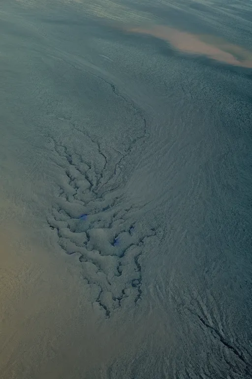 Prompt: top view of muddy river delta leading to sea by hiroshi yoshida, roger deakins, turner, rothko, hyperrealism, turbulent alien vivid landscape, matte painting, fluid simulation, trending on artstation, 8 k high detail concept art, rendered in octane