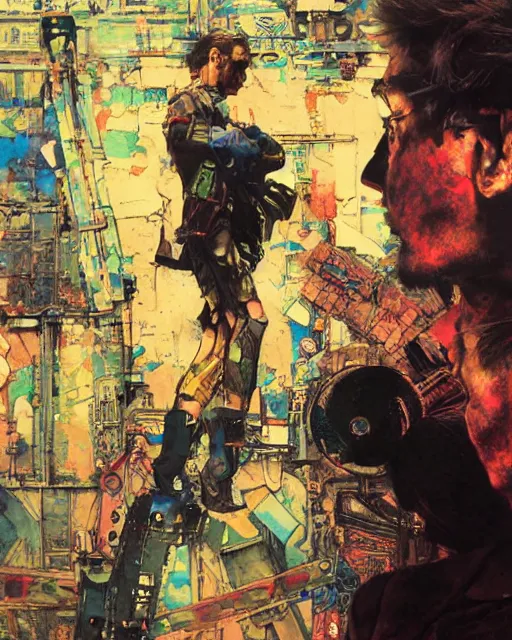 Image similar to unbelivable tension between two people, surreal, vivid colors, intricate design, painting by Alexander Mandradjiev, part by Yoji Shinkawa, part by Norman Rockwell