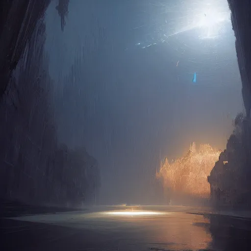 Prompt: light is mine to travel,beyond time ,the cathedrals of life the beginning ,by Sparth and Greg Rutkowski, wide angle, volumetric light scattering, 8k, artstation, concept art,