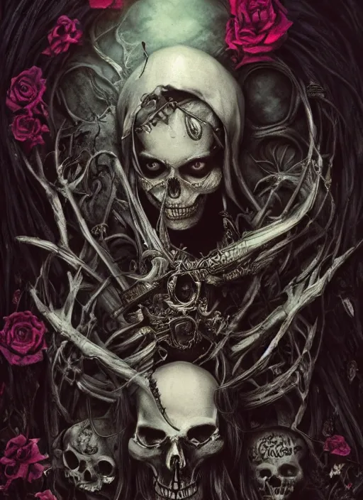 Prompt: Alice in Wonderland,death tarot card,half skull face,highly detailed,cinematic,8k,by Stanley Artgermm,Tom Bagshaw,Greg Rutkowski,Carne Griffiths, Ayami Kojima, Beksinski, Giger,Anne Stokes, Benjamin Lacombe,trending on DeviantArt,hyper detailed,horror, full of colour