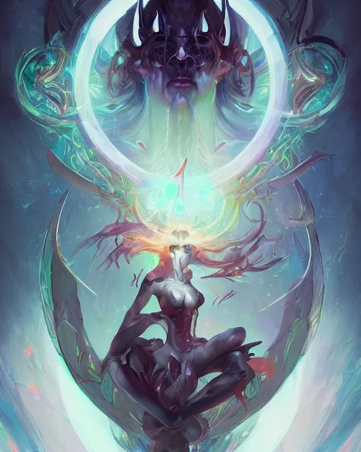 Image similar to portrait of a beautiful satanic cybernetic emanation, by pete mohrbacher and artgerm and wlop, digital art, highly detailed, intricate, fantasy, mystical, sharp focus, Trending on Artstation HQ, deviantart, unreal engine, 4K UHD image