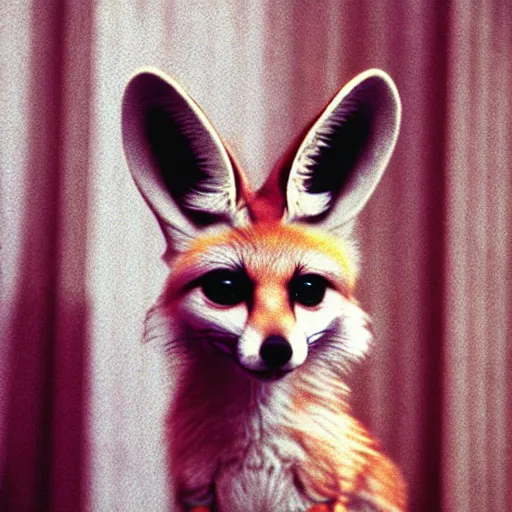 Prompt: kodak ultramax 4 0 0 photograph of a fennec fox in disco club, grain, faded effect, vintage aesthetic, vaporwave colors, disney, cute, furry, zootopia