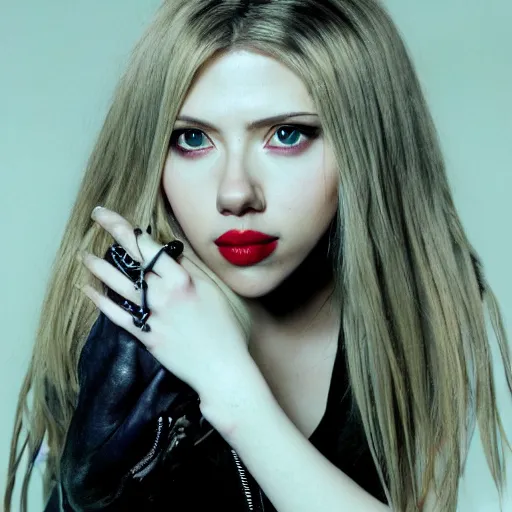 Prompt: scarlett johansson modeling as misa amane from death note, professional photograph, 8 k