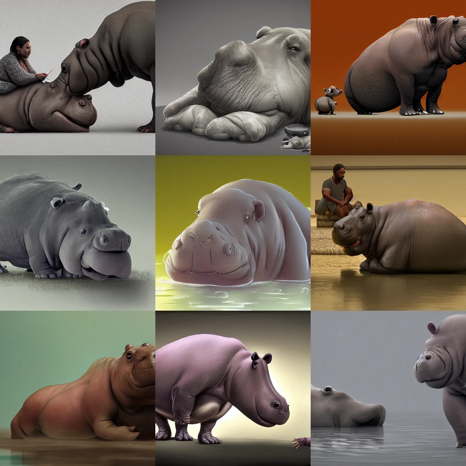 Prompt: a hippo attending a therapy session. artistic interpretation, award winning digital art, trending on artstation