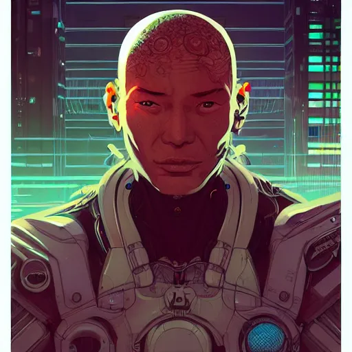 Image similar to comic book illustration, a portrait of a cybernetic monk meditating, cyberpunk concept art by josan gonzales and wlop, highly detailed, intricate, sci-fi, sharp focus, Trending on Artstation HQ, deviantart