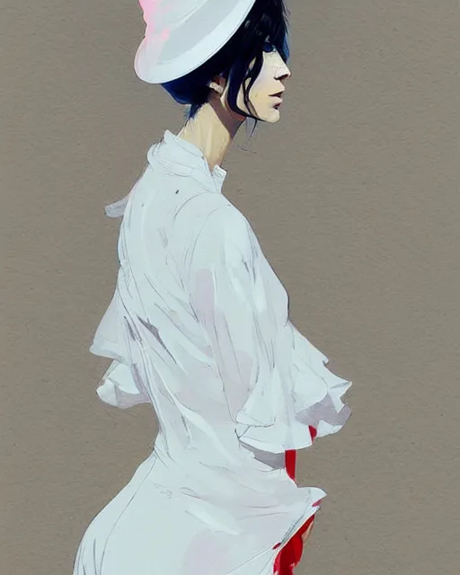 Image similar to a ultradetailed beautiful painting of a stylish woman wearing a white dress with a sun hat, by conrad roset, greg rutkowski and makoto shinkai trending on artstation