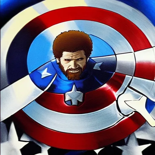 Image similar to Bob Ross as Captain America