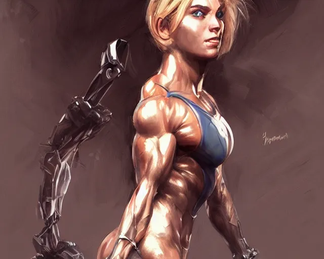 Image similar to portrait of samus aran as a very attractive female bodybuilder russian tsarevna, elegant, fantasy, hd shot, digital portrait, beautiful, artstation, comic style, by artgerm, guy denning, jakub rozalski, magali villeneuve and charlie bowater