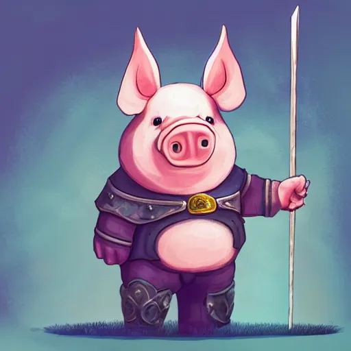 Image similar to A pig wearing a crown, with a light blue sword, 8k, Artstation, epic illustration