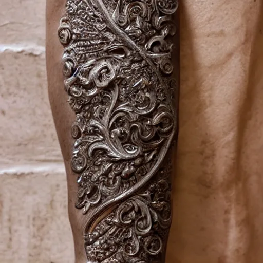 Prompt: an forearm with an intricate baroque ornament