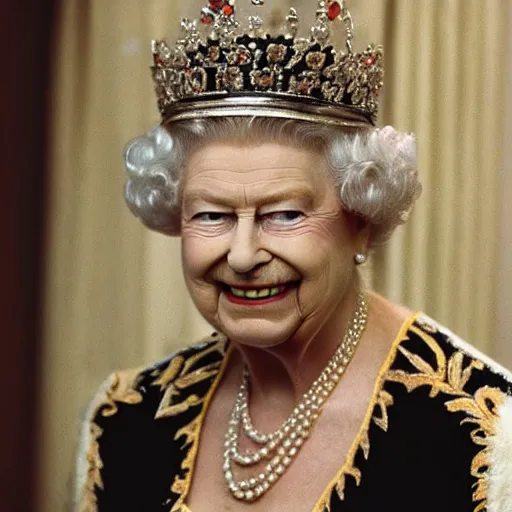 Image similar to queen elizabeth as a banana, she is a big ripe banana.