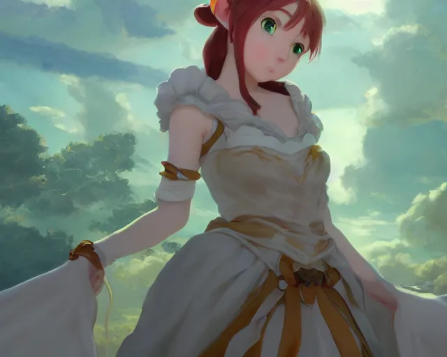 Prompt: full body portrait character concept art, oil painting anime key visual of human princess fiona, studio lighting delicate features finely detailed perfect face directed gaze, at an ancient city, gapmoe yandere grimdark, trending on pixiv fanbox, painted by greg rutkowski makoto shinkai takashi takeuchi studio ghibli