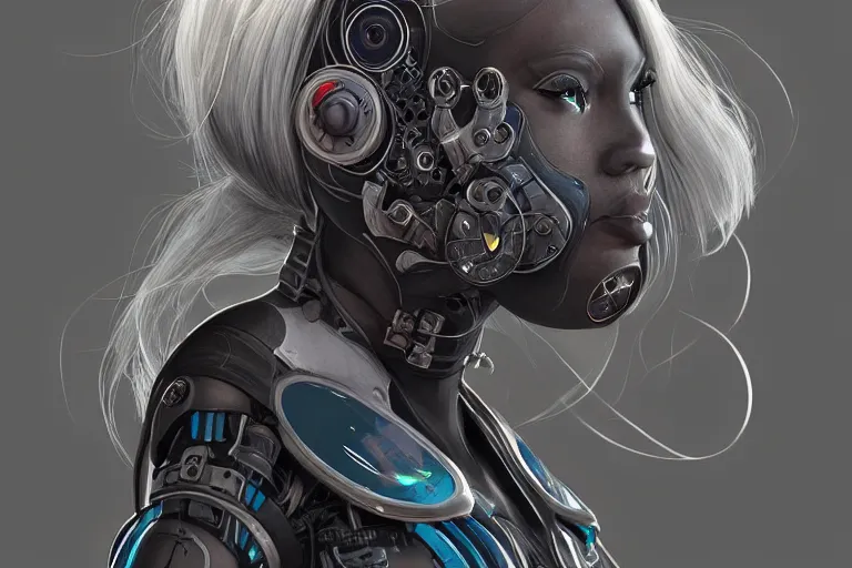 Image similar to “ a extremely detailed stunning portraits of solarpunk cyborg woman as black cat by allen william on artstation ”