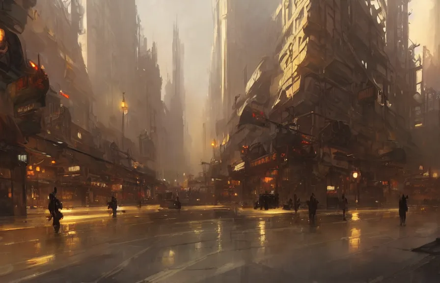 Image similar to greg manchess concept art of a dieselpunk city, key visual, ambient lighting, highly detailed, digital painting, artstation, concept art, sharp focus, by makoto shinkai and akihiko yoshida and hidari and wlop and greg rutkowski