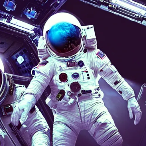 Image similar to keanu reeves in space with astronauts, instagram photo, instagram selfie full hd, 8 k, unreal engine, octane render, hyper detailed, hyper realistic, photorealistic, vfx, houdini, full body