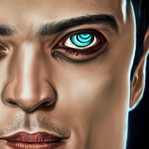 Image similar to a detailed fantasy character portrait of Rami Malek as egyptian king of arts by lauri blank, artgerm, evelyn de morgan, 8K, 50mm lens