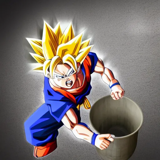 Prompt: goku from dragonball emptying a septic tank, 3 d render, realistic