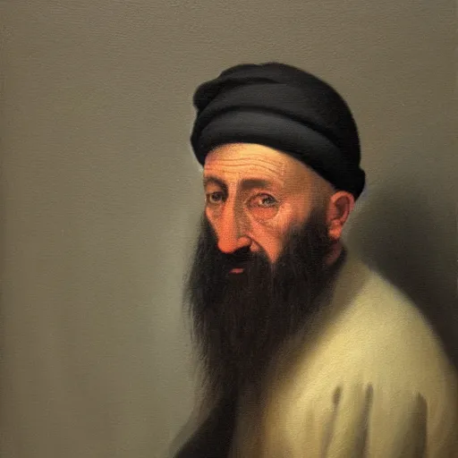 Prompt: oil painting portrait of old orthodox jewish man from 1 9 th century in the style of vermeer.