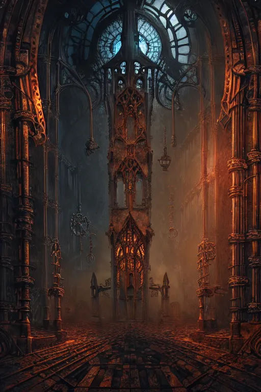 Prompt: steam necropolis, memento mori, gothic, neo - gothic, art nouveau, hyperdetailed copper patina medieval icon, stefan morrell, philippe druillet, ralph mcquarrie, concept art, steampunk, unreal engine, detailed intricate environment, octane render, moody atmospherics, volumetric lighting, ultrasharp, ominous, unearthly