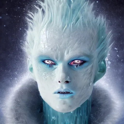 Prompt: a portrait photo of an ice elemental, human features, extremely detailed, beautiful portrait, fantasy art, face mad out of ice, ice person, photorealistic