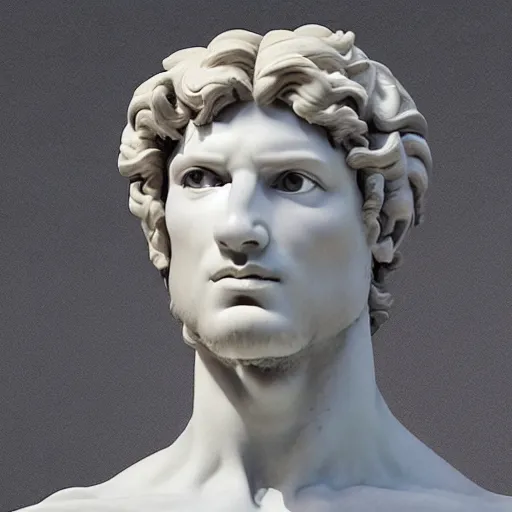 Prompt: reinterpretation of sculpture of david by michelangelo hyperrealistic style in carrara marble