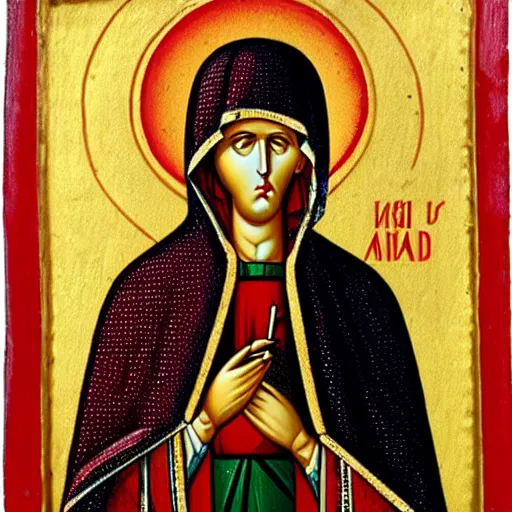 Image similar to virgin mary smoking a joint orthodox iconography